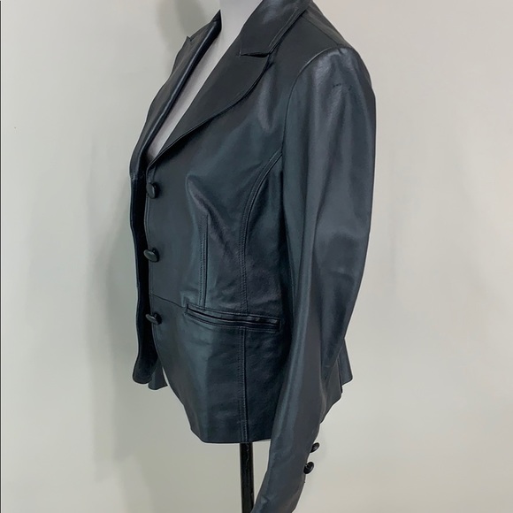 Bernardo metallic grey leather 3 button jacket - Picture 2 of 8